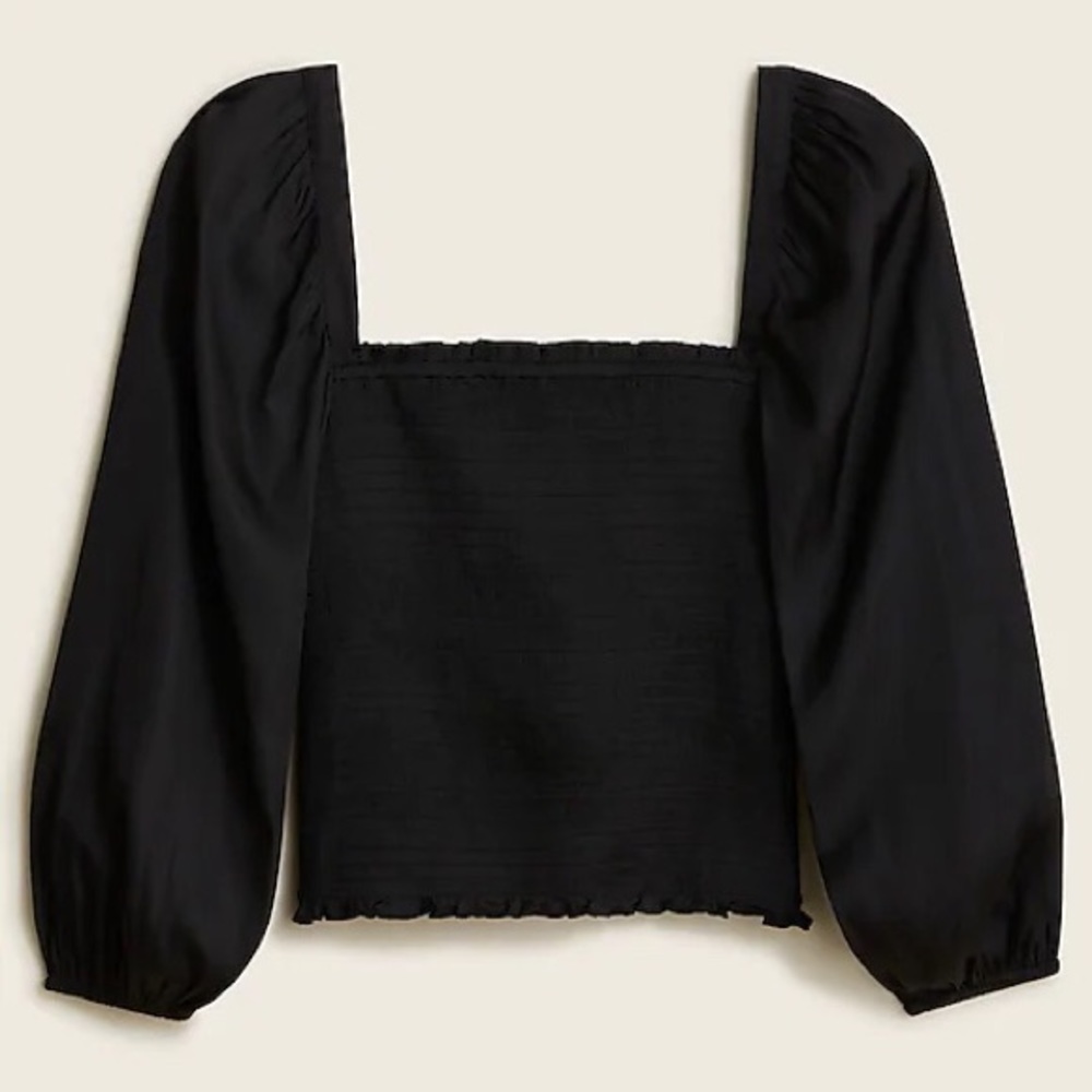 J. Crew Squareneck smocked featherweight satin top - black